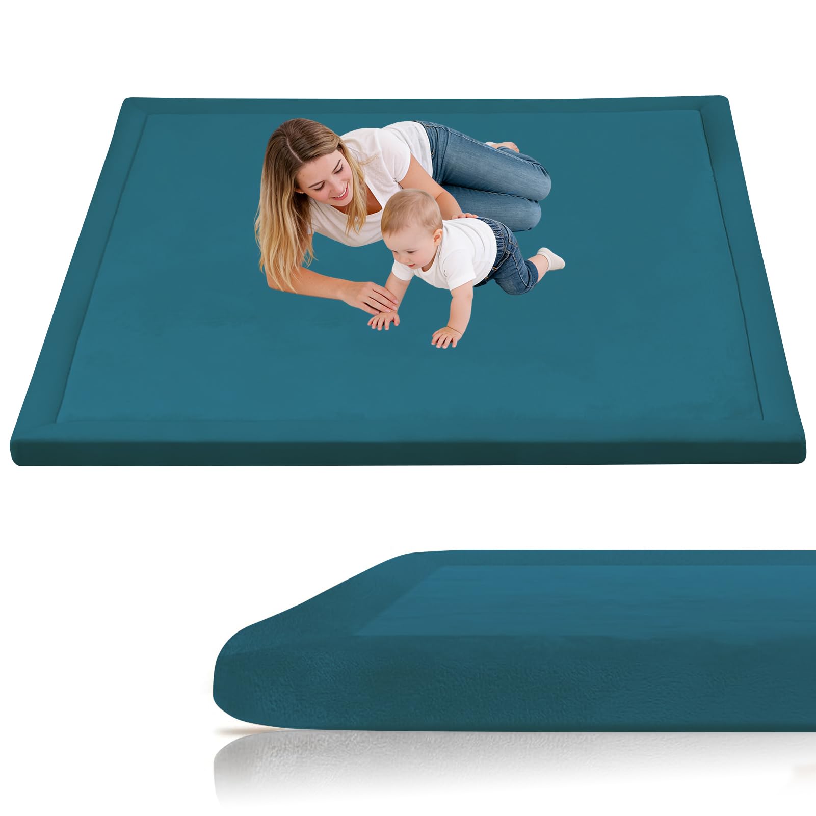 Stqyeiw Large Kids Crawling Play Mat 60 x 200 cm Blue Baby Play Mat, Large Thick Foam Playmat 3cm Memory Foam Mat Non Slip for Children Toddlers Babies Tummy Time Training Early Walking Playpen Mat