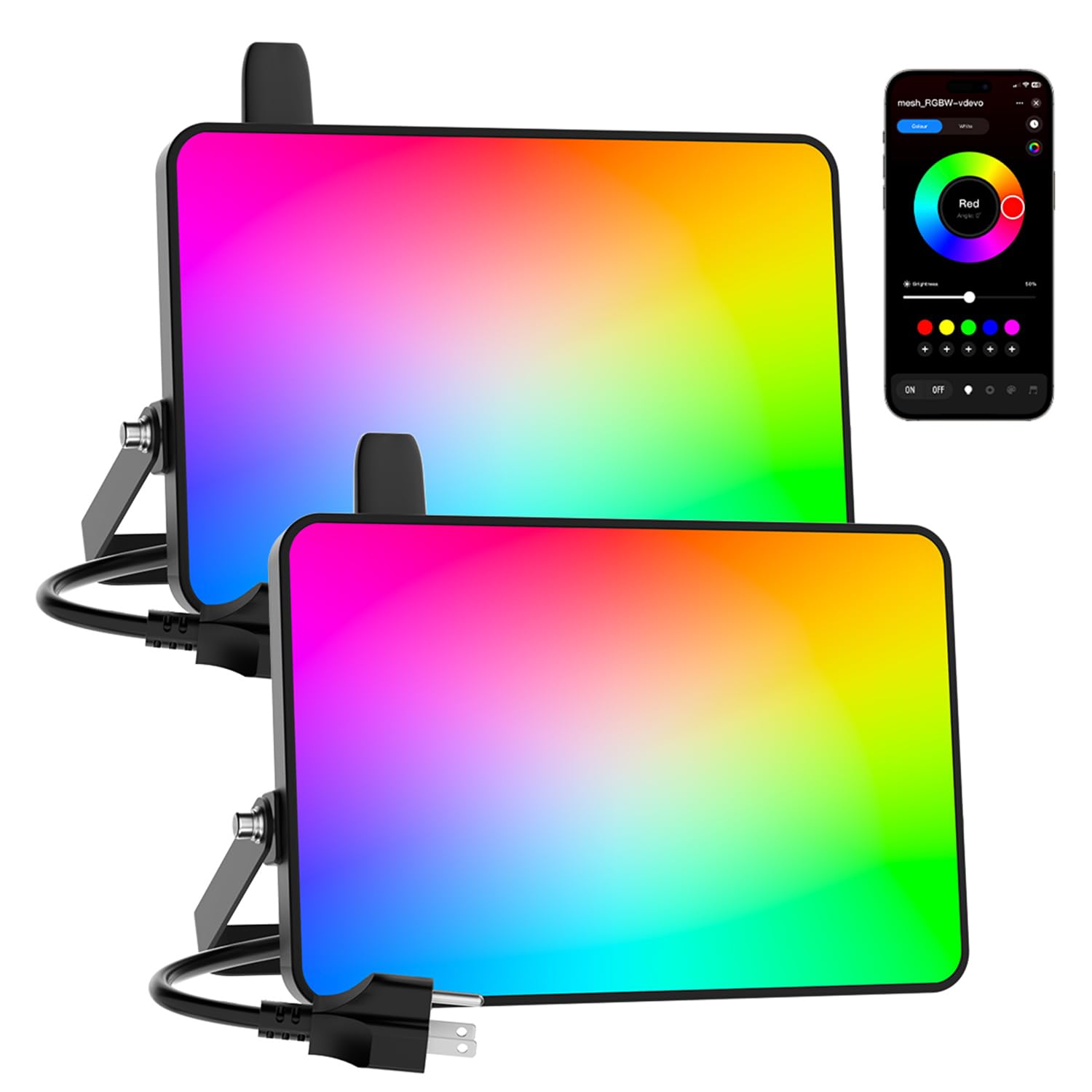 Onforu 50W RGB LED Flood Light Outdoor 3-Pack - Color Changing Uplights With Remote, IP66 Waterproof