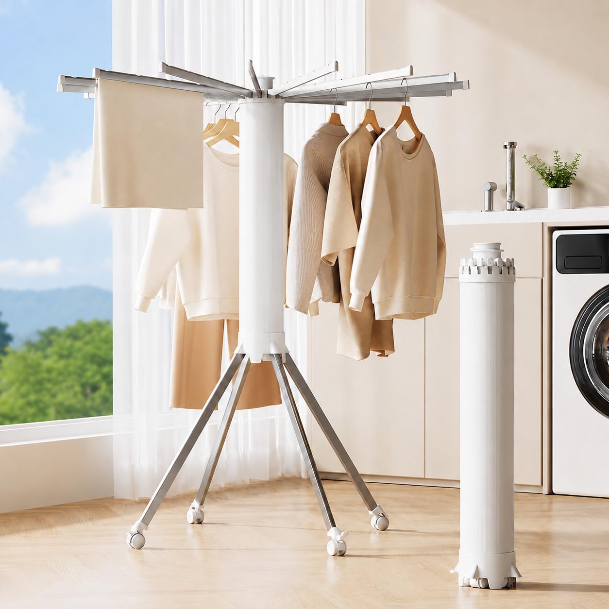 Tendedero portátil plegable, tendedero extensible con ruedas