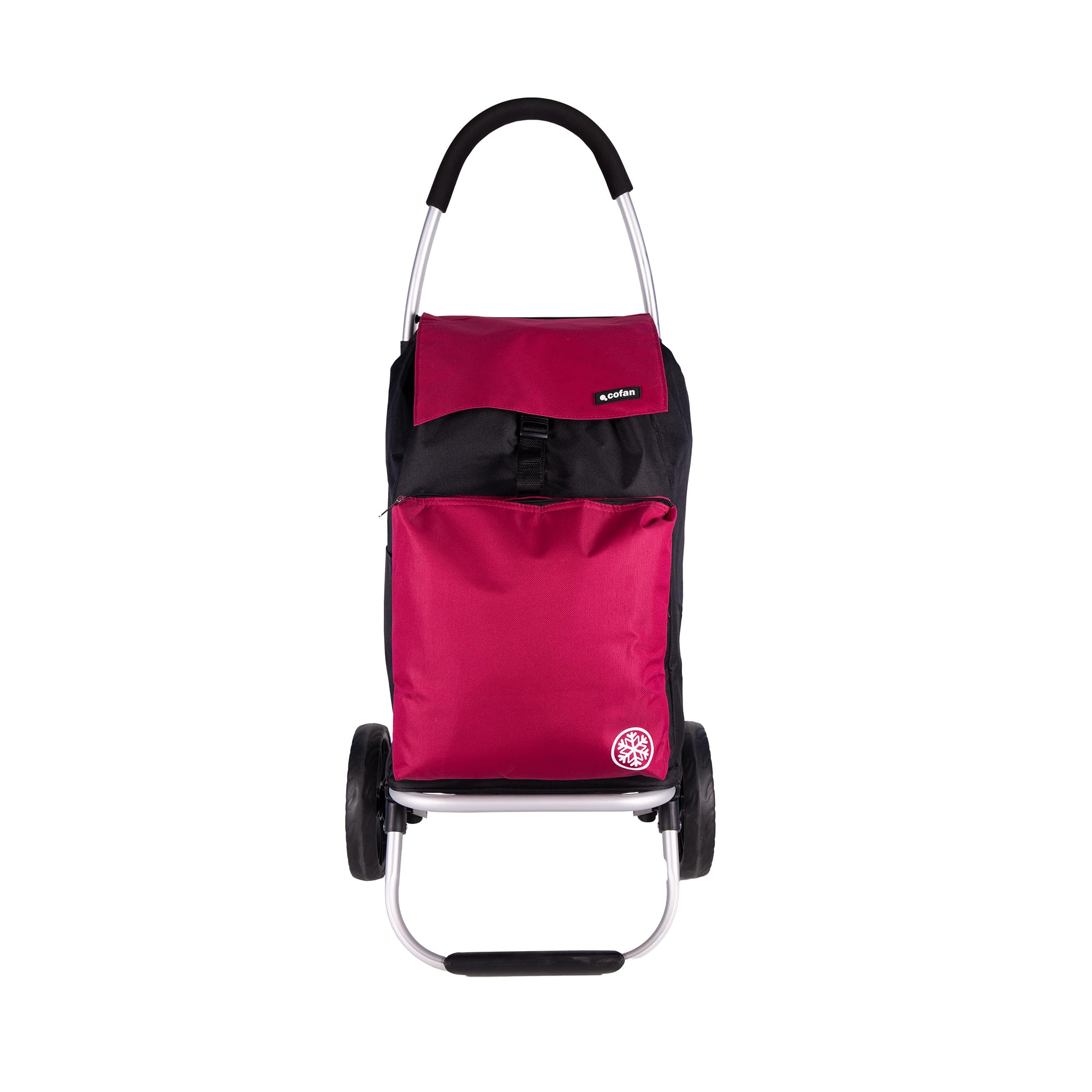 Cofan Carro de la compra plegable con 2 ruedas | Material: aluminio | Bolsa de 43 litros | Bolsillo para congelados | | Negro y beige/Negro y granate (Negro y Granate, 43 Litros)