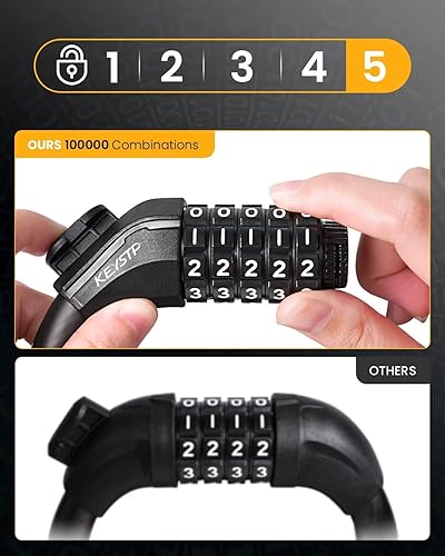 Miniatura 2 de Cerradura de bicicleta reiniciable de 5 diales, bloqueo de cable anticorte de 4 pies con código de combinación, cadena de seguridad ligera para