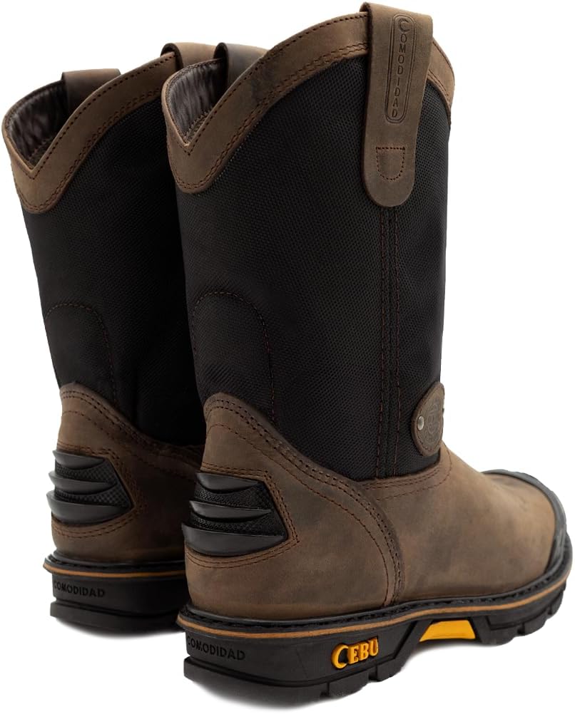 CEBU Men's HL200 Steel Toe Breathable 10" Pull On Work Boots - Brown 7.5 US - Image 4