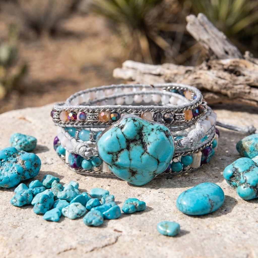 YGLINE Natural Stone Bracelet 5 Wraps Bracelet Handmade Blue Color Boho Bracelet for Women Bracelet