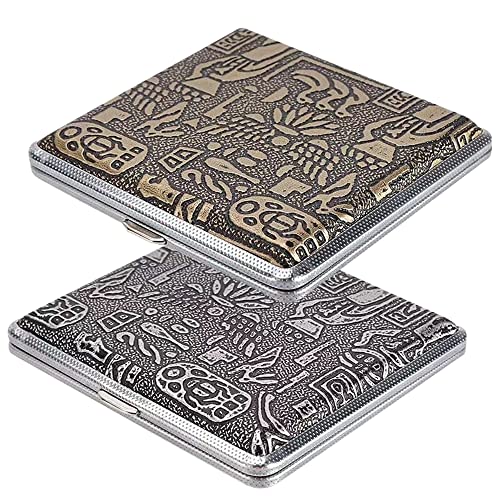 LUFEIS Zigarettenbox, 2 Stücke Gold+Silber Zigarettenetui, Edelstahl Zigarettenschachtel mit PU-Material, 9.8 x 9.5 x 1.9 cm Zigarettenetui Mit Gummiband für Herren, Damen,hält 20 Zigaretten Cover