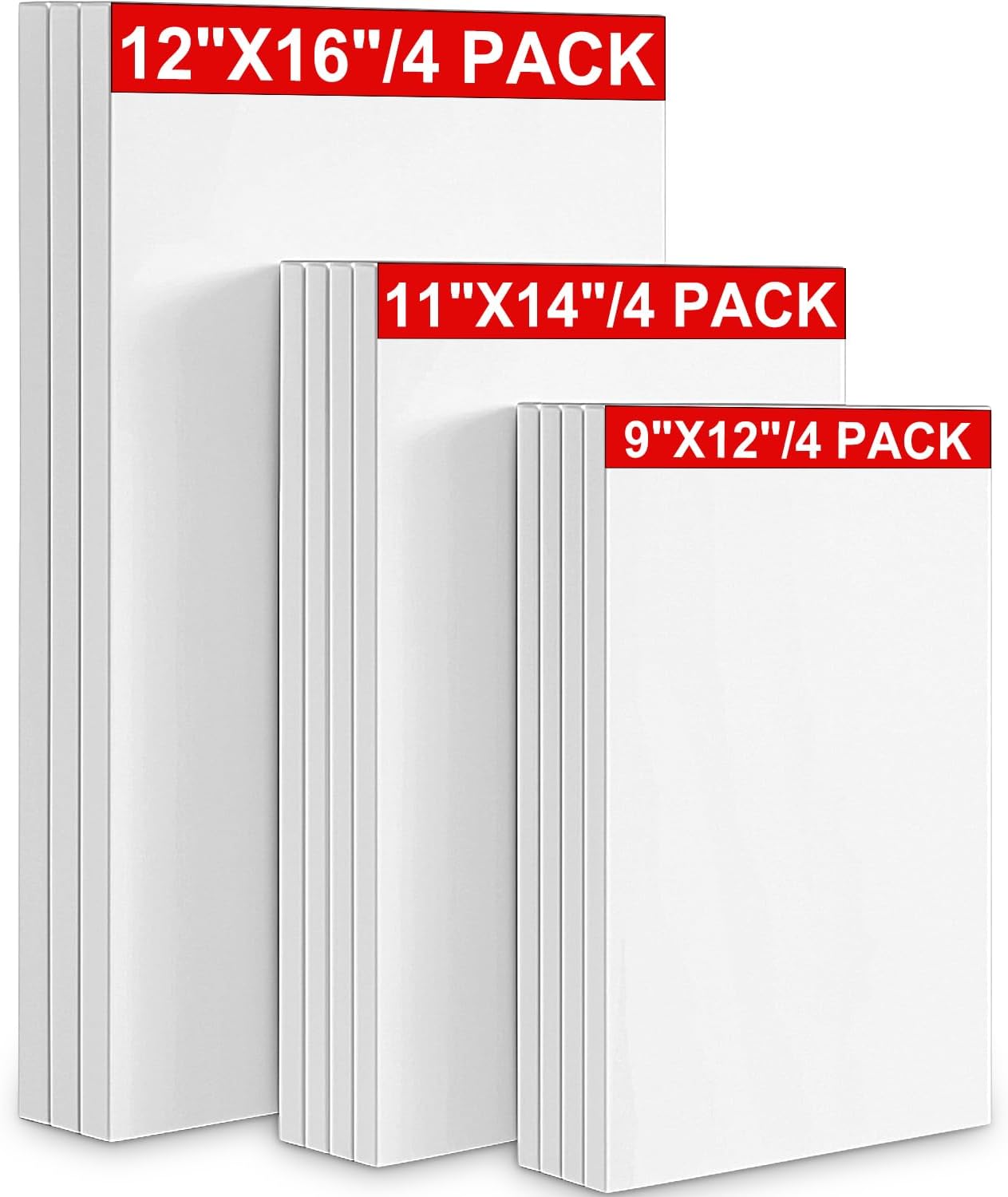 HESTYA 12 Pack Stretched Canvas Boards Assorted White Blank Canvas Bulk for Oil Paint Acrylic Paint Watercolor Beginners Artists(9 x 12, 11 x 14, 12 x 16 Inch)