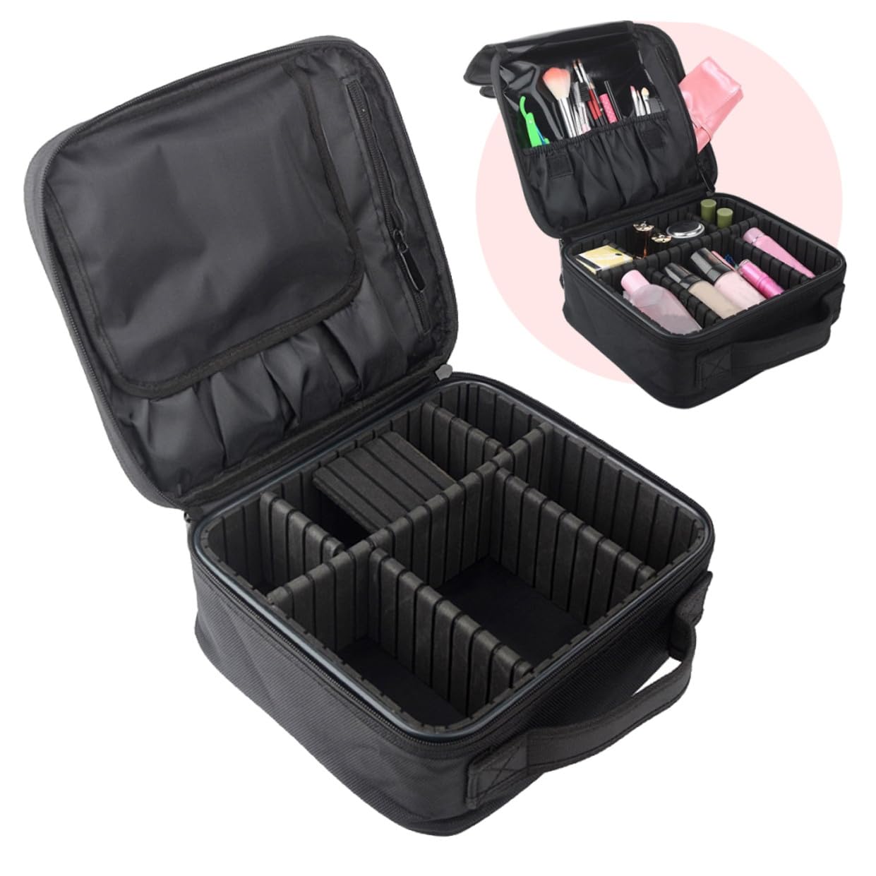 PACKOVE Borsa per Cosmetici Portatile con Scomparti Regolabili Valigetta Viaggio per S