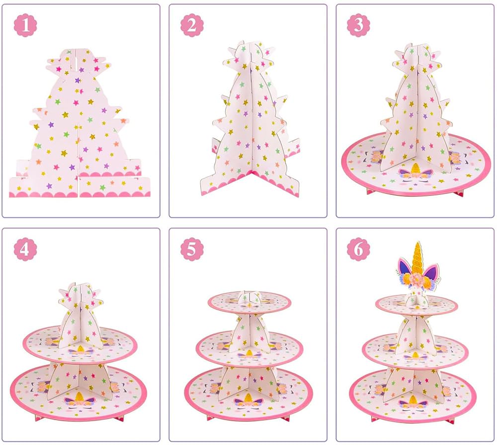 Alzata per Cupcake con Unicorno - Decorazioni per Feste di Compleanno e Baby Shower a Tema Corno di Unicorno