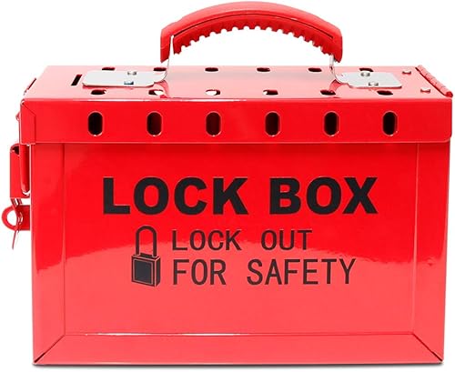 Miniatura 9 de WISAMIC Caja de bloqueo de etiquetado de bloqueo de grupo: con 13 ranuras Caja de bloqueo de seguridad portátil acero rojo