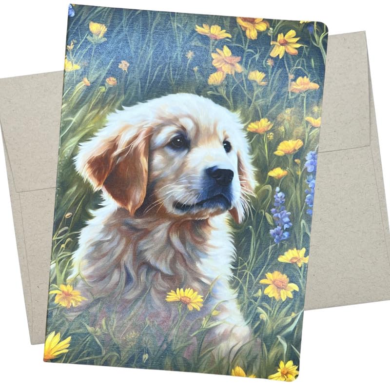 Wildflower Golden Retriever Greeting Card, Golden Retriever Birthday Card (1 Premium Card, 5X7 Inches) dog card blank for all occasions like thinking