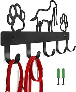 yupeuooe Dog Coat Rack with 5 Hooks, Dog Coat Rack Key Holder Made of Metal, Dog Lead Holder Wall with Dogs and Paw Prints, Dog Lead Holder for Collar and Dog Accessories, 32 x 15 cm product image