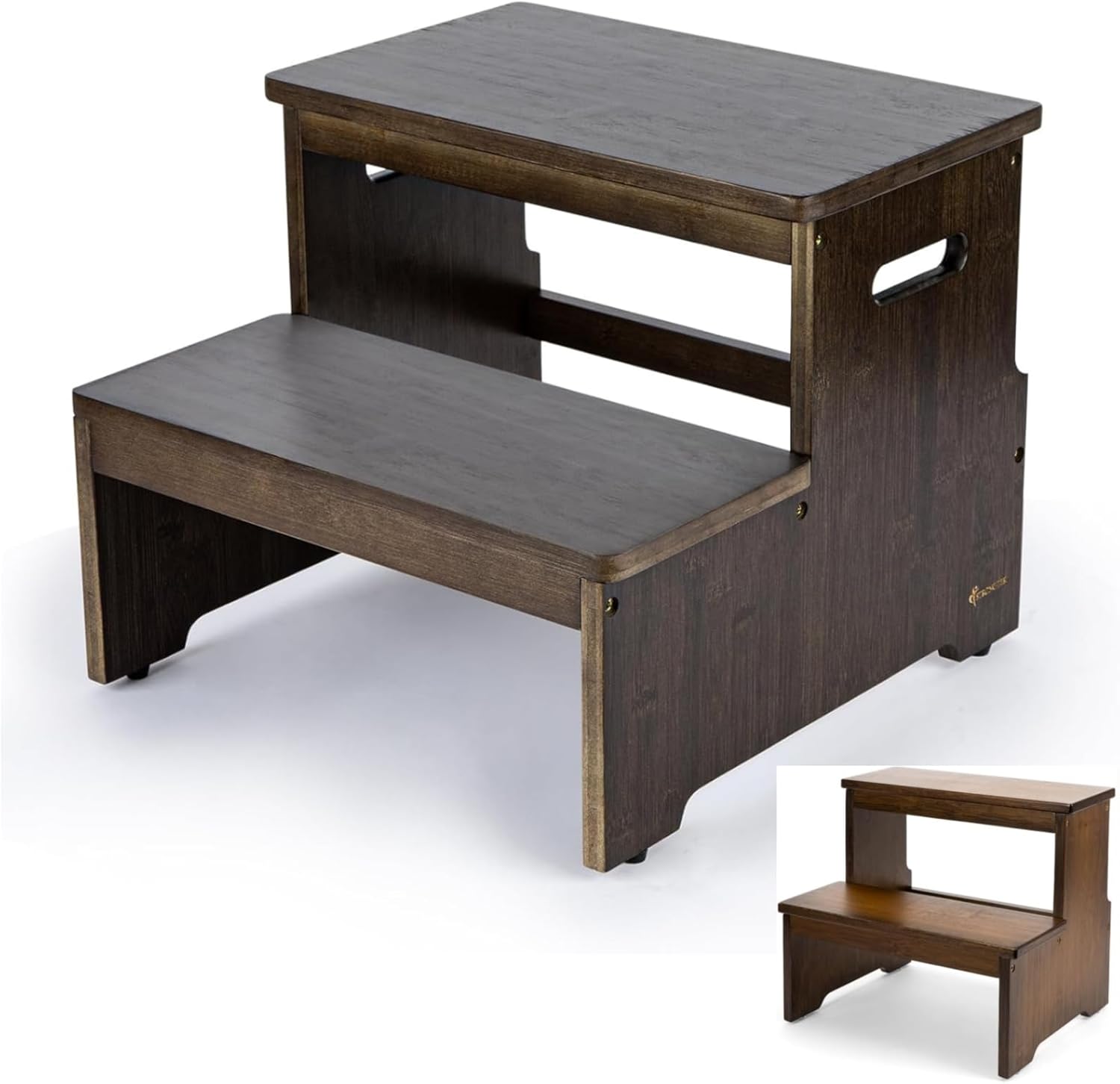 StrongTek Bamboo Step Stool Set, Standard & Large Bed Step for Adults & Kids, 350–400 lbs Capacity, Non-Slip, Heavy-Duty Wooden 2-Step Design for Bedroom, Bathroom & Kitchen