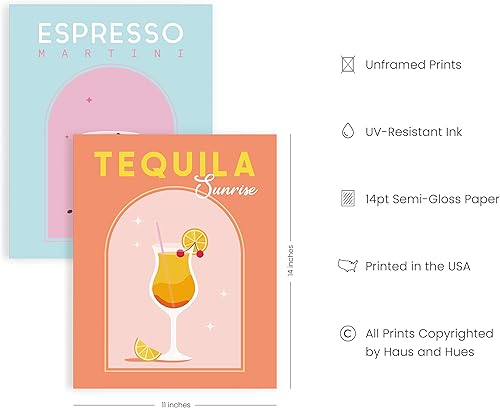 Miniatura 2 de HAUS AND HUES Póster de alcohol en colores pastel daneses, juego de 6 pósteres estéticos de cóctel, fotos preparadas para pared, pósteres de