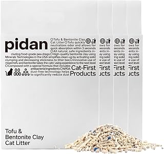pidan Mix Cat Litter Tofu Cat Litter Flushable with Bentonite Absorbent and Fast Drying Tofu Litter Selected Quality Pea Dregs Solubility in Water (Tofu and Round Bentonite, 5.3lb×4bags)