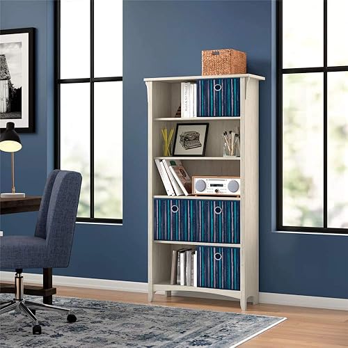 Miniatura 7 de QY-SC17-3 - Cubos de almacenamiento de tela con rayas verde azulado de 11 x 11 x 11 pulgadas, cubos de almacenamiento de tela plegables, cubos de