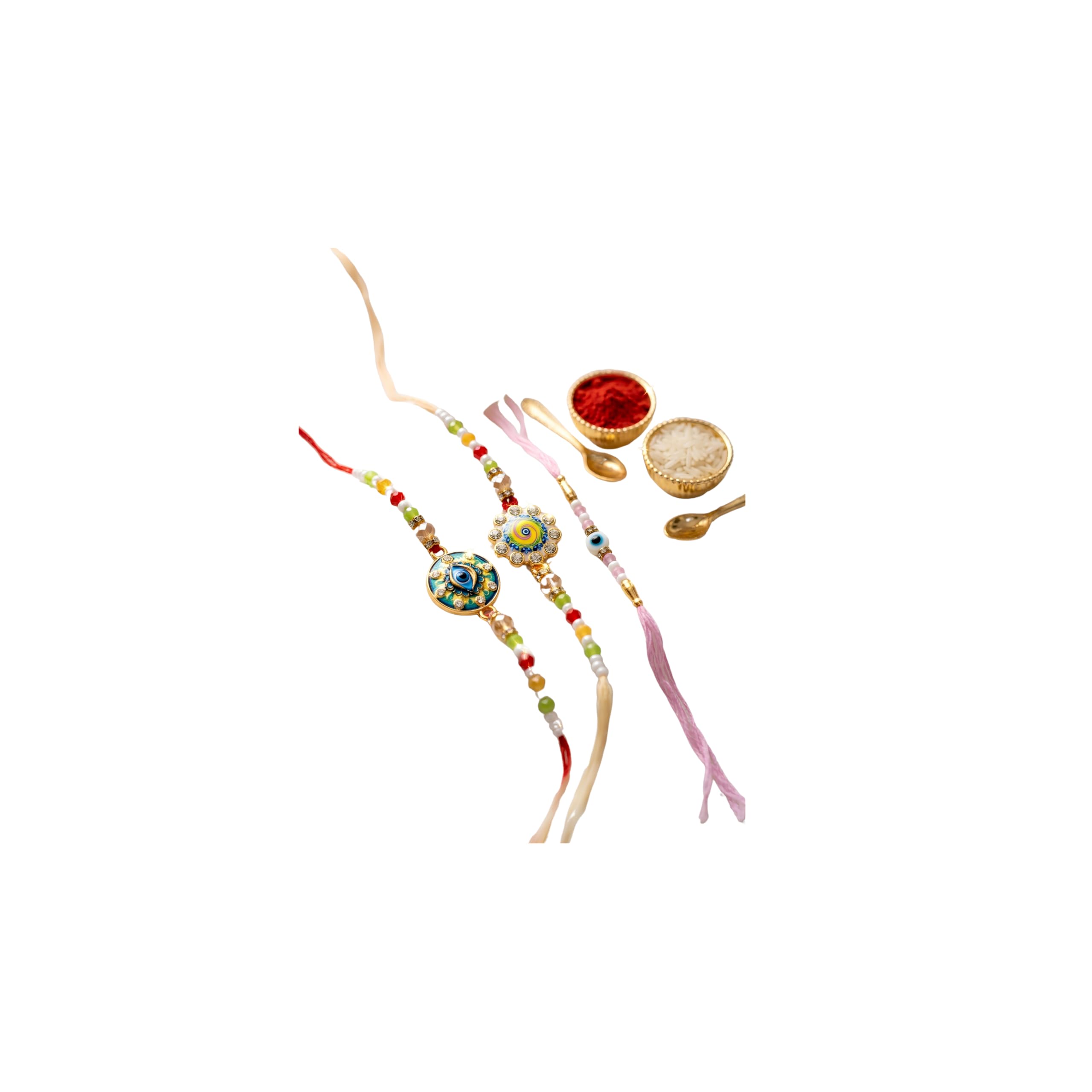 Purely Festive Set of 3 Evil Eye Rakhis for Brother with Roli Chawal | Traditional Hand-Crafted Evil Eye Protection Rakhi Combo Set with Multicolor Beaded Threads for Raksha Bandhan-image-37