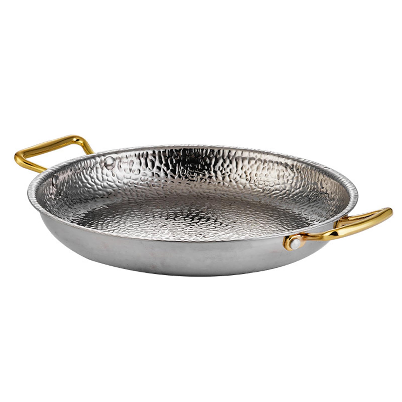 Acero Inoxidable 304 Paellera, 4 Tamaños Sartén, Martillado A Mano Antiadherente Paella Española Batería De Cocina Con Asas De Doble Remache Para Hogares O Restaurantes, 28cm,Silver