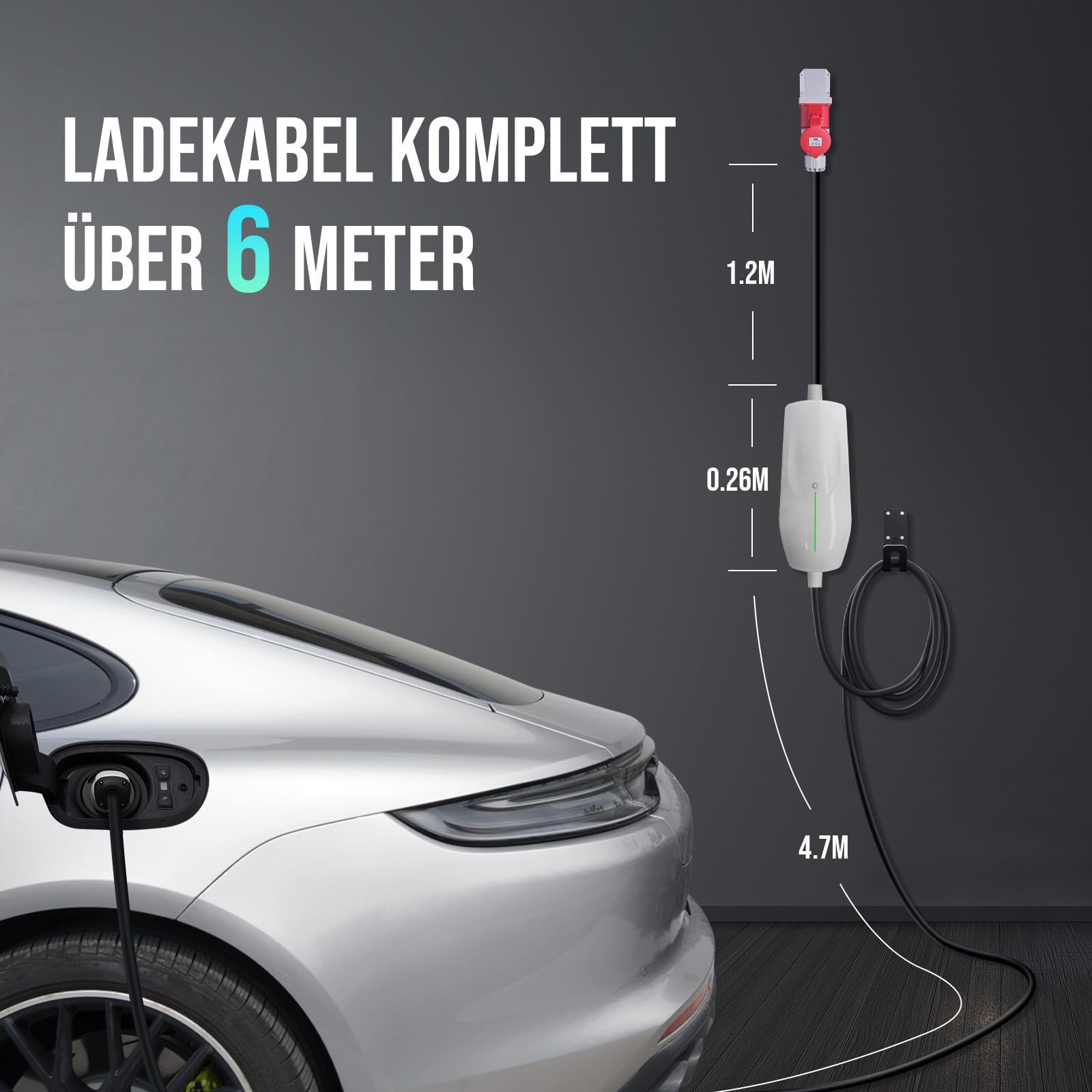 Teskee Mobile Wallbox 11kW Typ 2 Ladekabel EV Ladegerät für alle Elektrofahrzeugen EV PHEV | Max. 11kW 6-16Amp 6 Meter in Länge 3-Phasig CEE Stecker