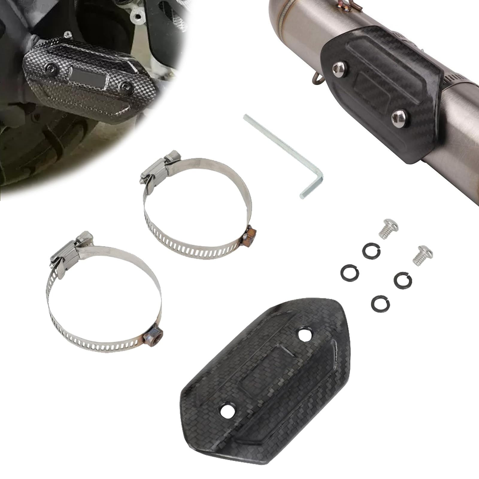 Protector térmico de fibra de carbono real para motocicleta, protector de tubo de escape universal para la mayoría de motocicletas, deportes de calle, motocross