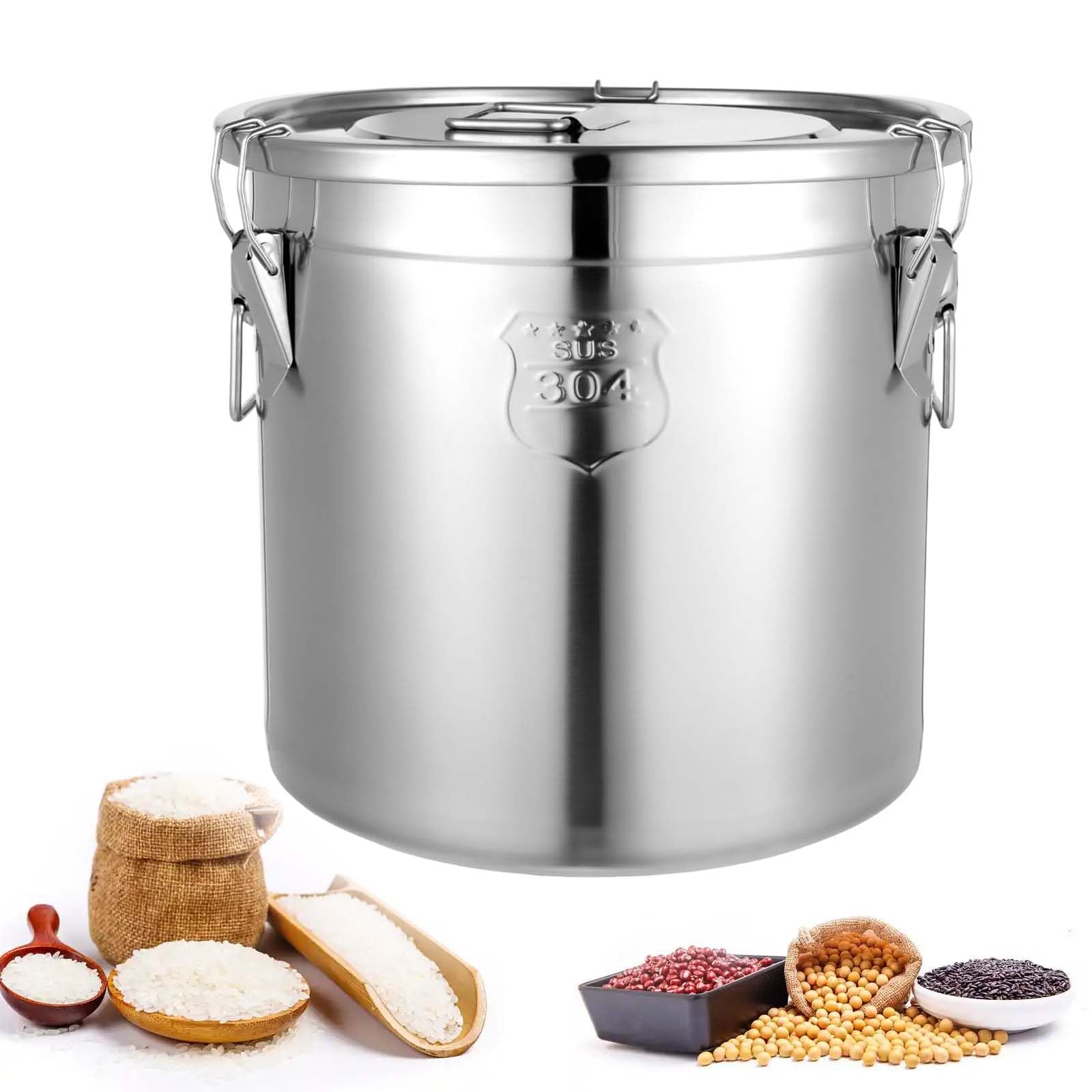 MYUYEE Stainless Steel Food Storage Container With Airtight Lids, Locking Mechanism For Kitchen, Farm, And Beverage Dispensing (33L)