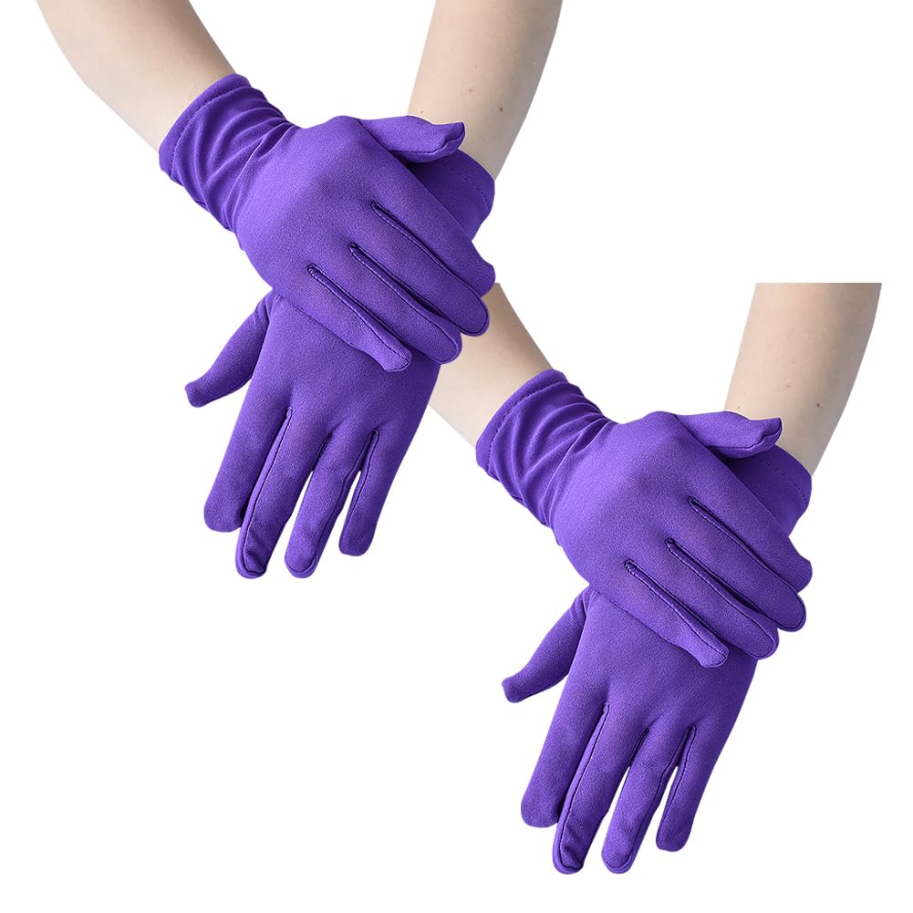 FSSTUD 2 works Short Costume Wrist Gloves Stretchy Satin Gloves Halloween Cosplay Gloves Wedding Bridal Gloves Banquet Party Gloves Fancy Opera Gloves Purple
