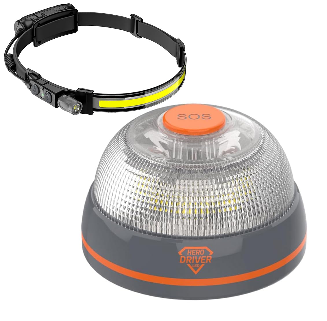 Pack Baliza V16 Conectada Certificada DGT + Lámpara Frontal LED Recargable USB-C – Seguridad Vial 2026
