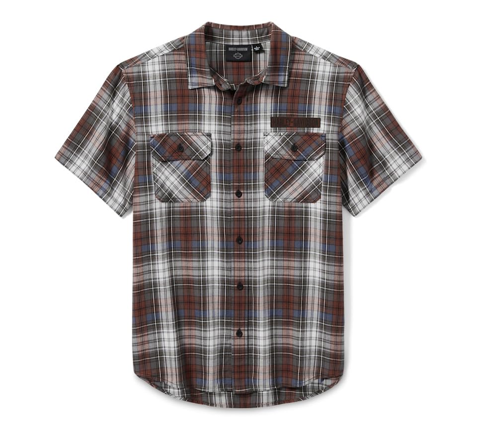 Men's Plaid Button Shirt, Block Font, Red - 96855-25VM