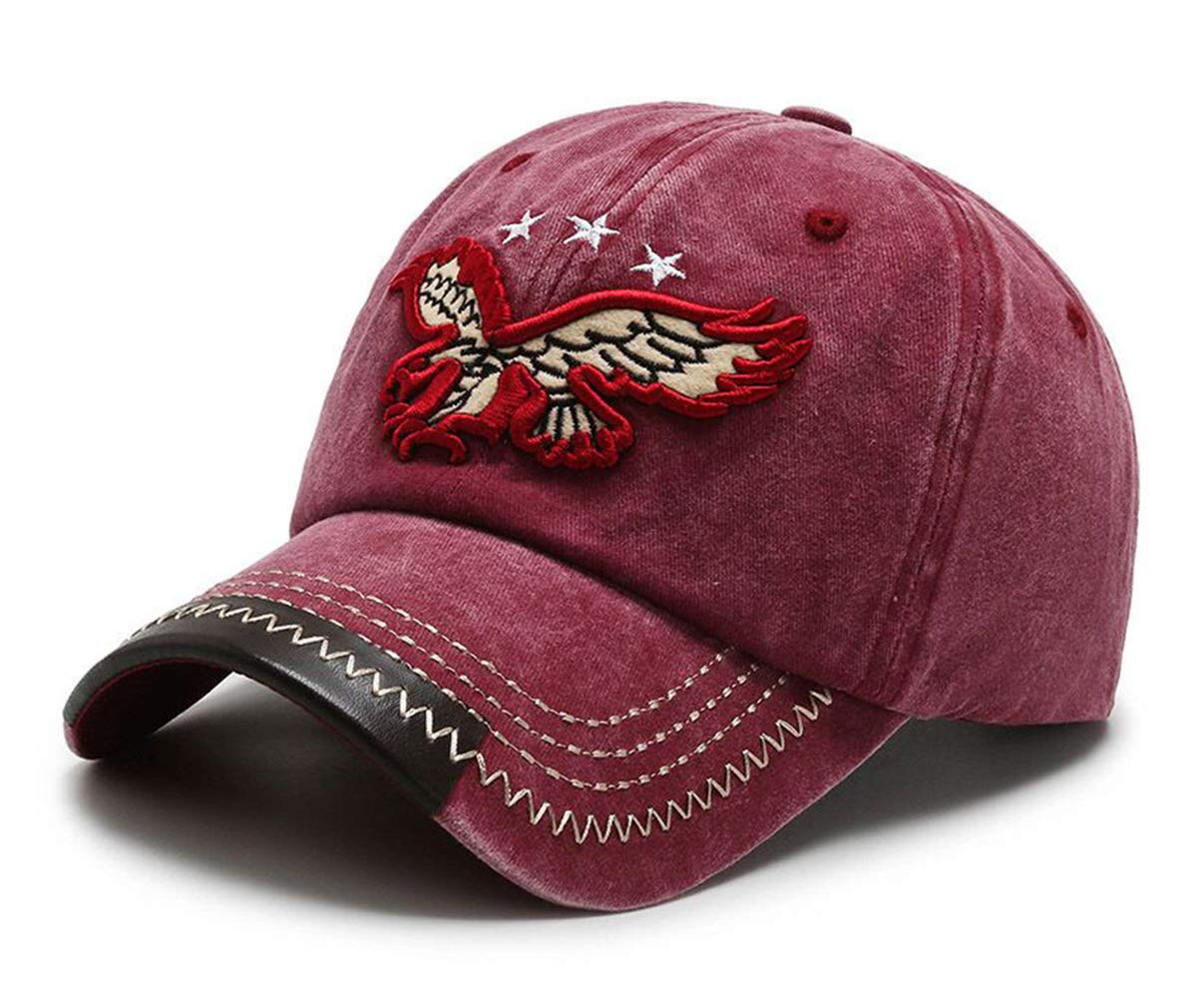 RUICHENG Vintage Distressed Washed Cotton Baseball Cap Embroidered Cap Trucker Hat (Red)