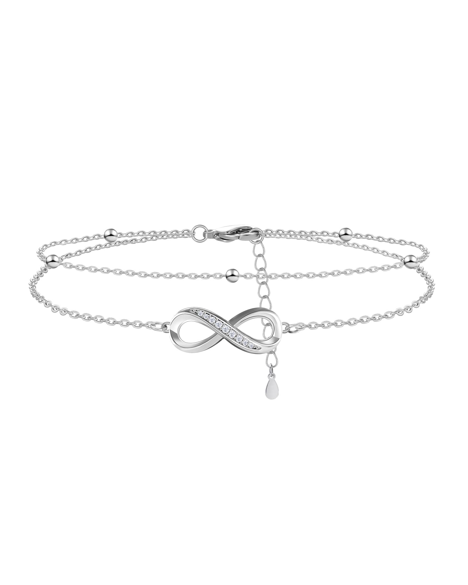 Mesovor Pulseras de Plata con Eslabones de Corazón Infinito para Mujeres y Niñas, Pulseras en Capas Ajustables Chapadas en Plata de Ley, Regalos para Mamás y Amigas