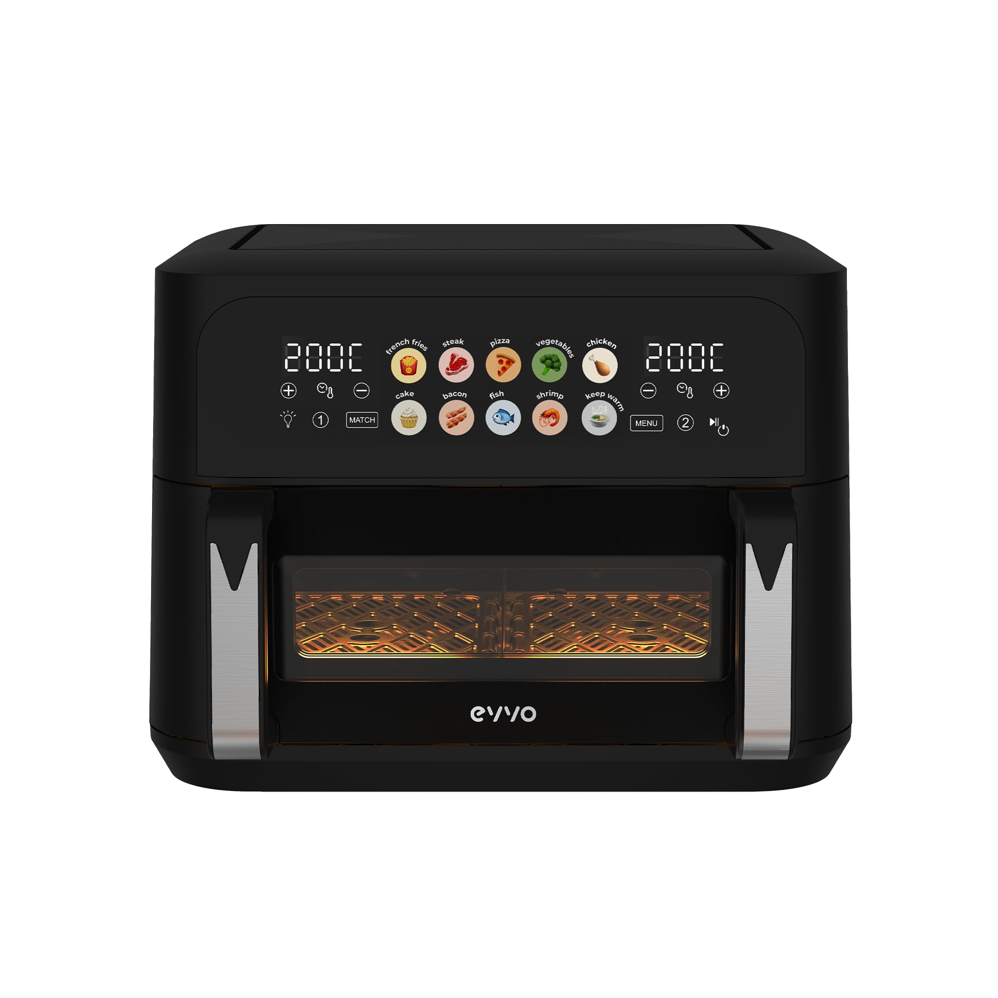 EVVO Freidora Sin Aceite Tasty Fryer Advance DUO 10L - Air Fryer con 2800W, Compartimento Divisible, TecnologÃa Dual Resistencia, Panel Táctil, Multifunción, Temporizador, Antiadherente