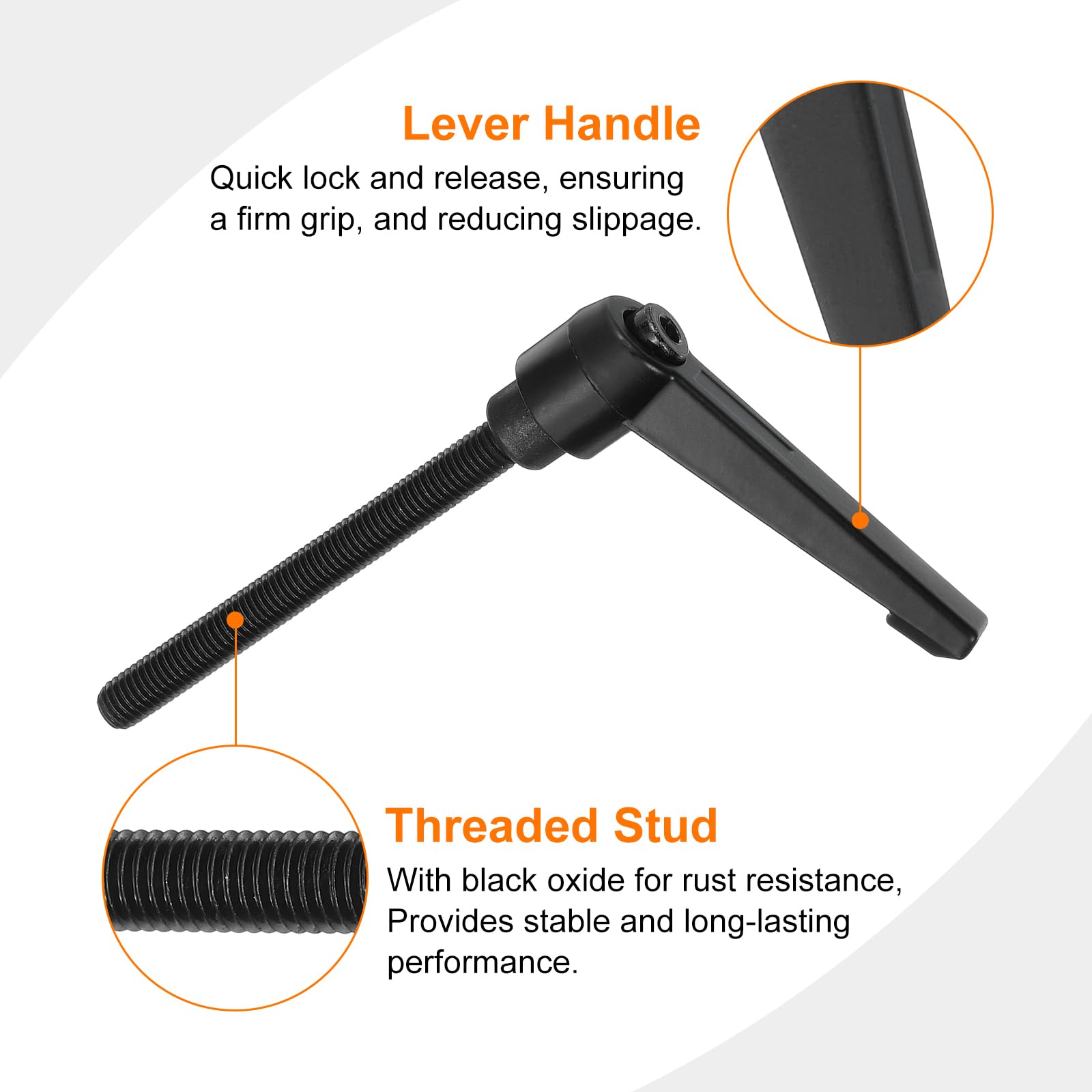 Sourcing Map 6pcs Adjustable Clamping Lever Handles M6 X 16mm Male Thread Bolt Knobs Rotating Screw Locking Quick Release Ratchet Push Button Handle, Black