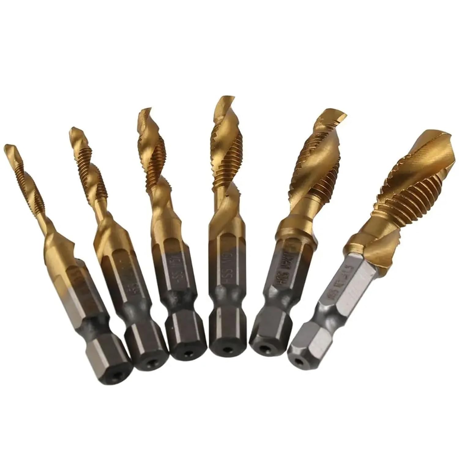 6Pcs High Speed Steel Drill Tap Bit Set Screw Tapping Bit Metal Working Tap Drill Bit Hex Shank Screw Thread Bit Hand Tools