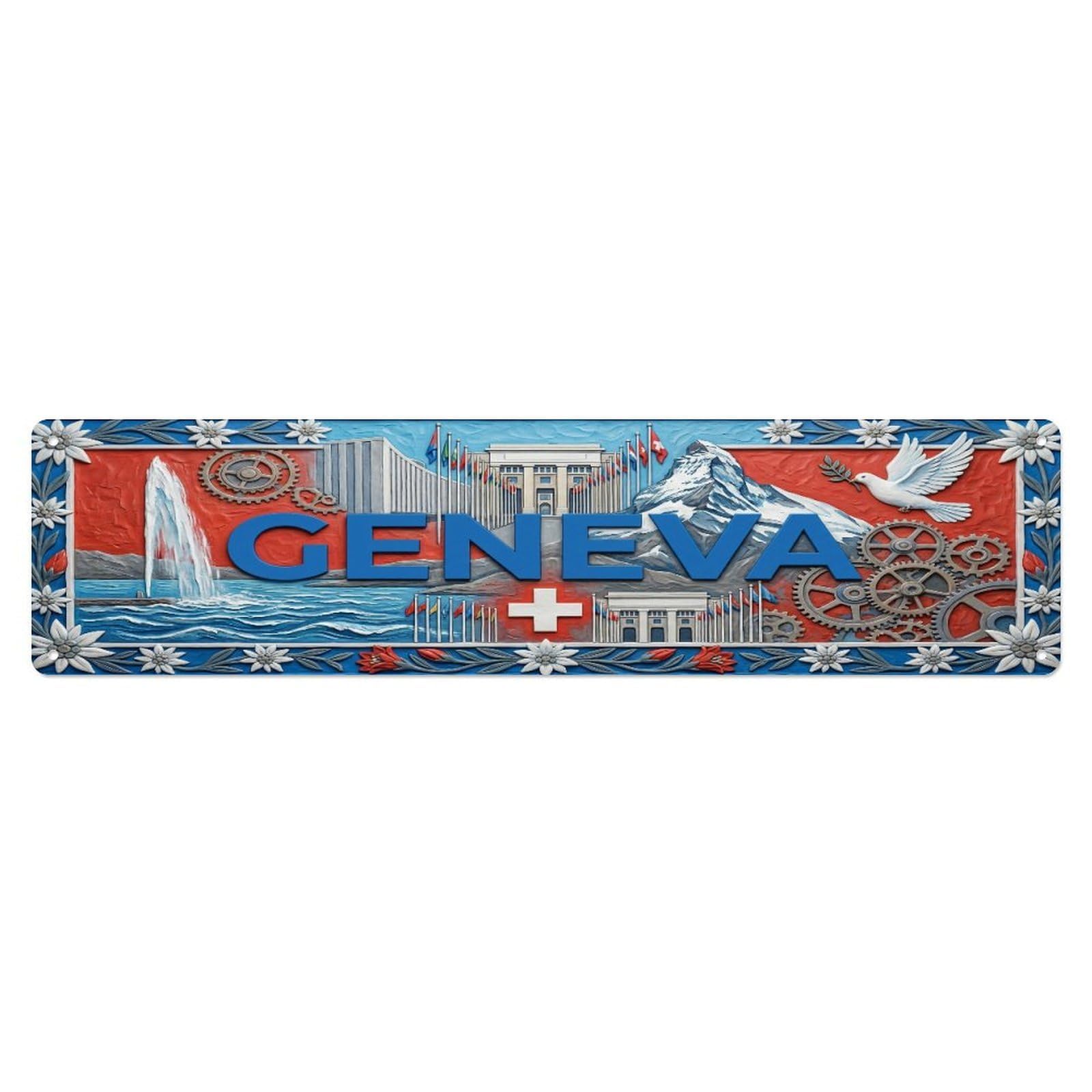 Xanthor Style Metal Tin Sign Vintage Geneva Switzerland Flag Pattern