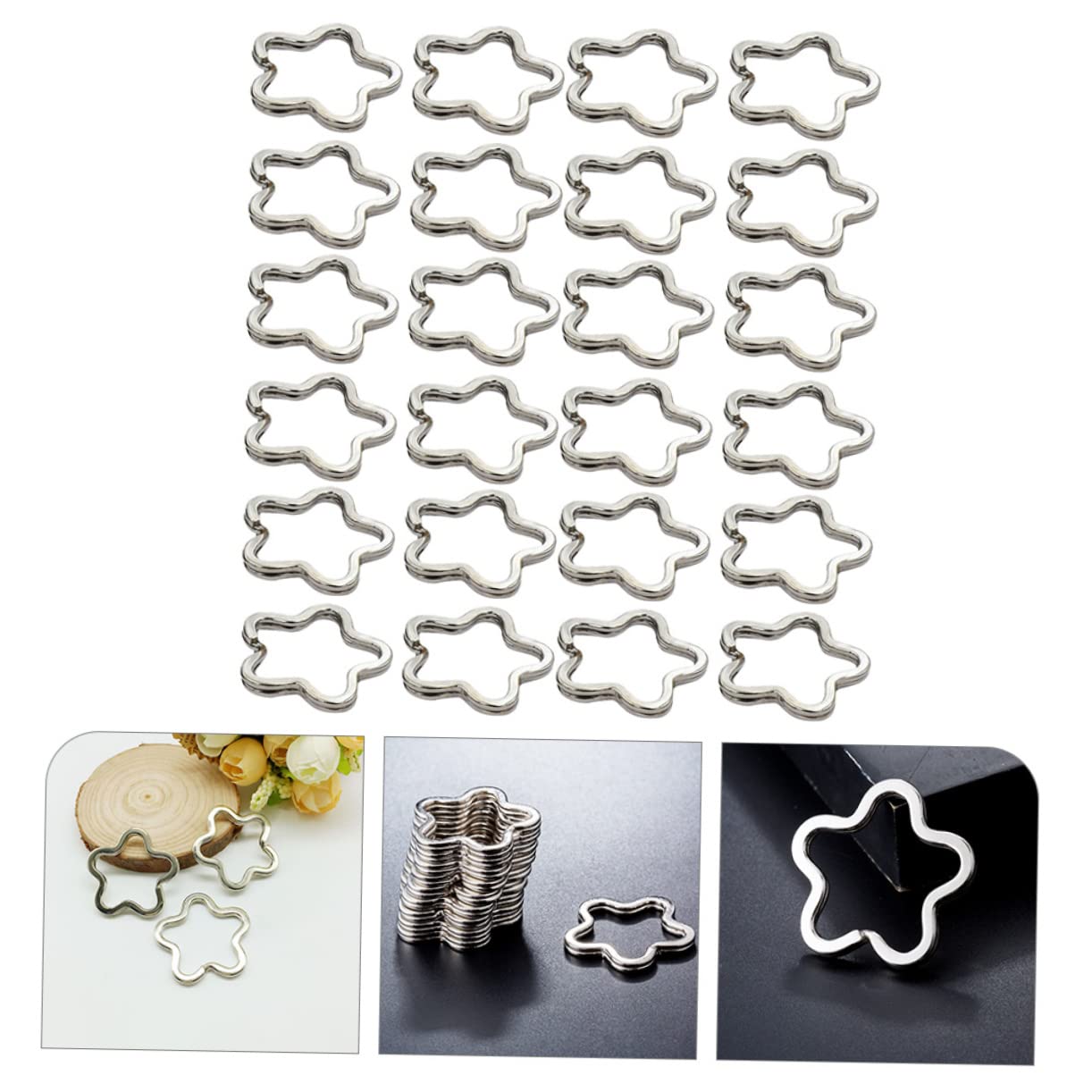 Housoutil 80 Pezzi Anellini Portachiavi a Forma di Fiore in Metallo Argento, Multifunzionali e Facili da Usare per Creazione Portachiavi Fai da Te a Casa