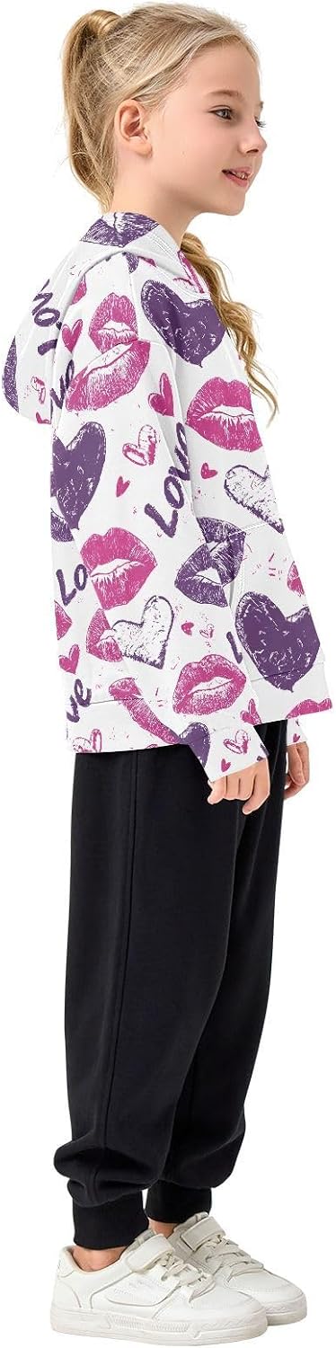 ALAZA Purple Lips Heart Hoodies Sweatshirt for Boys Girls Kids Hooded Pullover Top