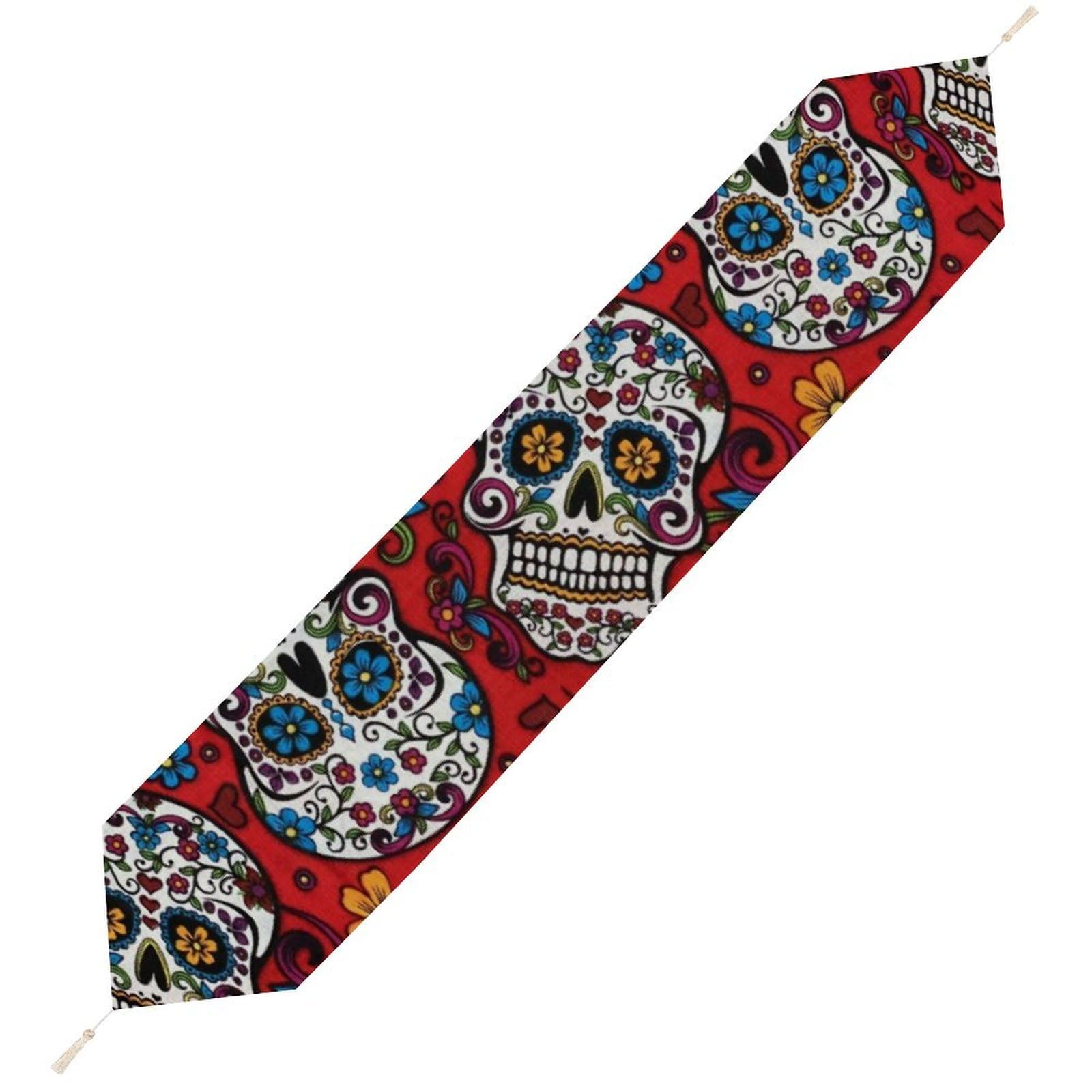 JZemdybill 200*33cm Table Runner with Tassel, Mexican Sugar Skulls Table Runner, Table Decoration for Kitchen, Party, Restaurant