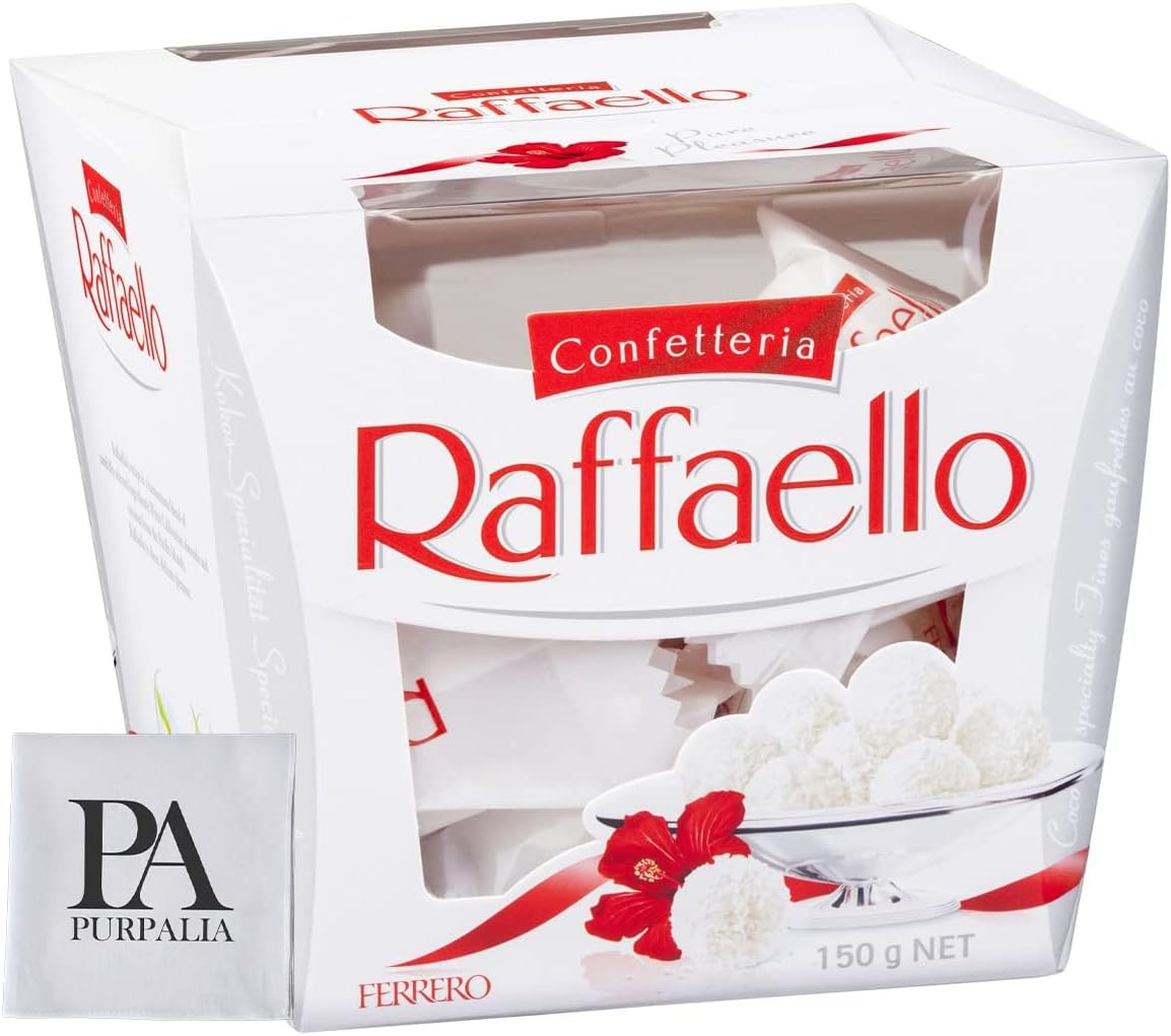 Ferrero Rocher Raffaello, Bulk 1 Pack, 15 Count total, Individually Wrapped, Premium Gourmet White Almond, Cream And Coconut, Gift Box, 5.3 Oz Each (Purpalia Packaging)
