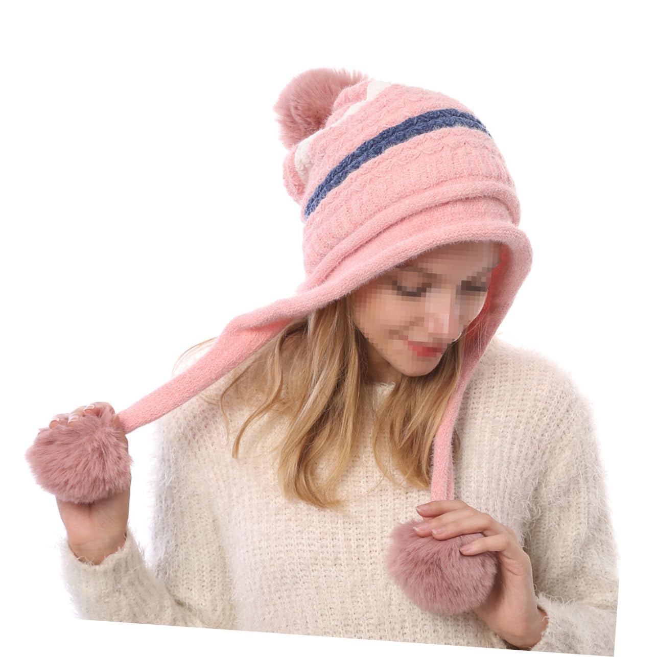 2piezas Gorro De Lana Para Mujer Gorro Para Esquiar y Actividades Color Rosa Para Invierno