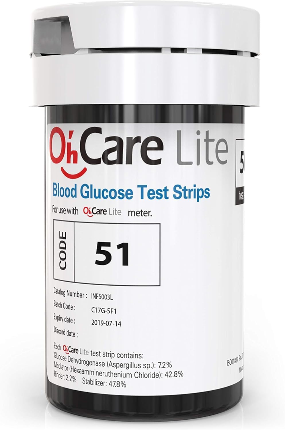 Oh?Care Lite Blood Glucose Test Strips (50pcs) - Diabetic Test Strips Calibrated for Oh?Care Lite Blood Sugar Testing Monitor/Glucometer - Affordable Diabetic Supplies by ijCare (1)
