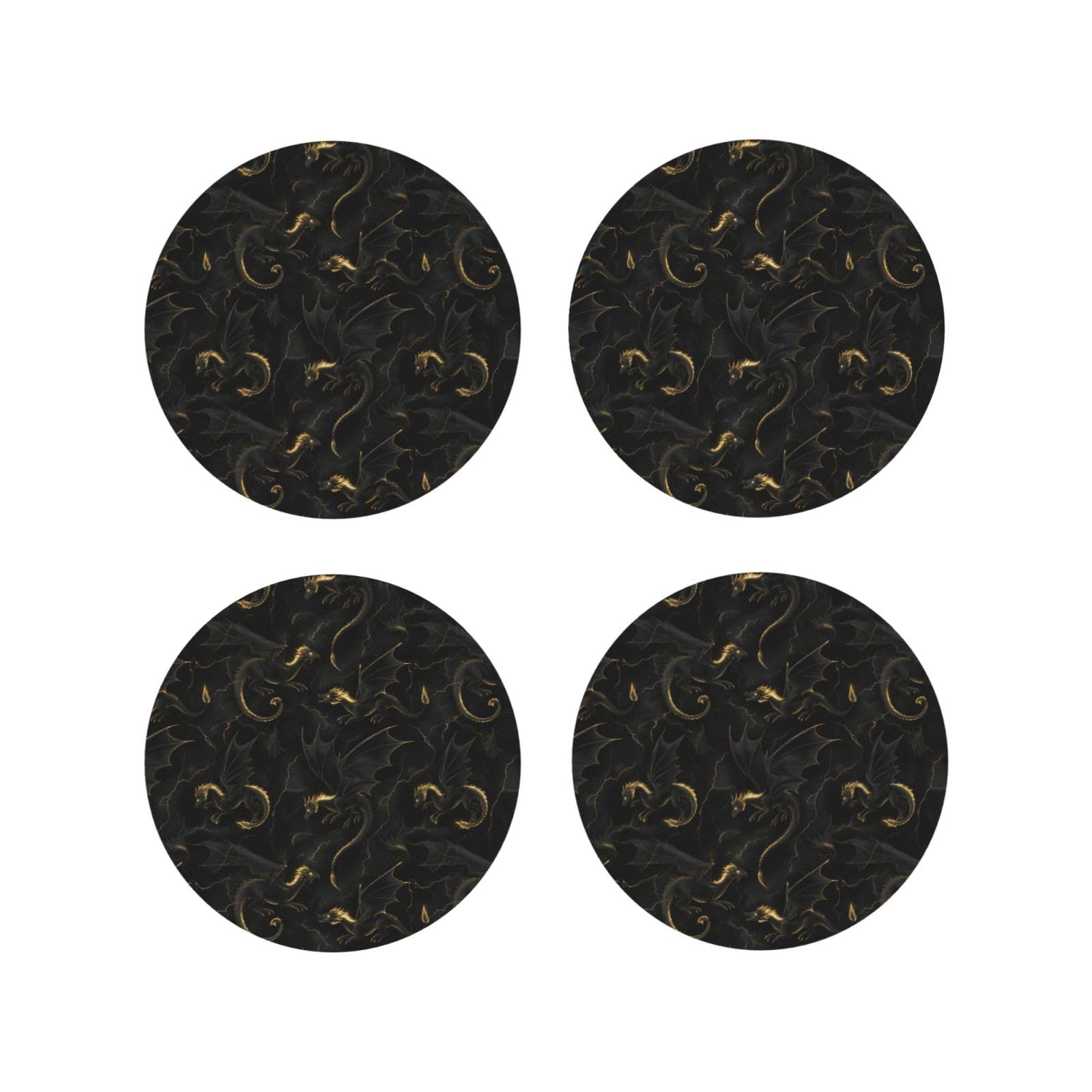 Smazdfxx Women's As Pic Leather Coasters Set Of 4 - Black Gold Dragon Cool Print Lightweight Drink Coasters For Desk