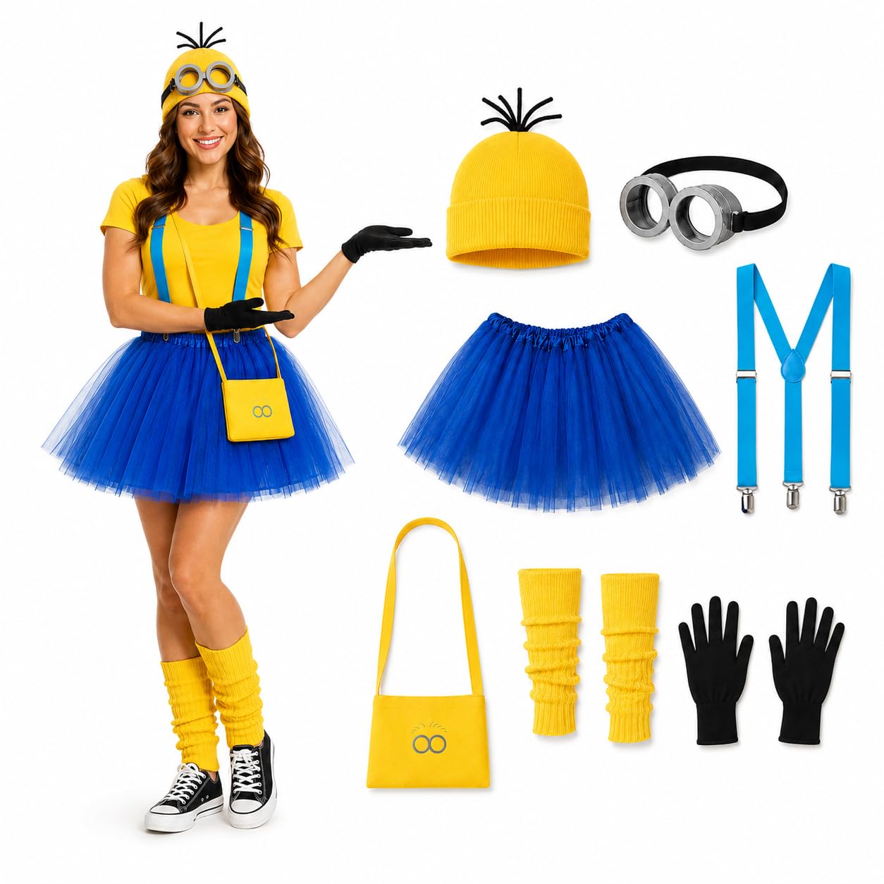 7 Pcs Halloween Costumes for Adults, Funny Adult Costumes for Women Yellow and Blue