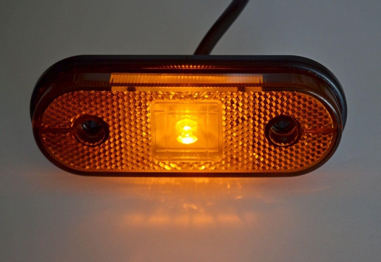 Lot de 4 feux de gabarit LED 12–24 V avec lentille réfléchissante orange et ambre - Marquage E - Pour camion, benne, caravane, camping-car, bus, van