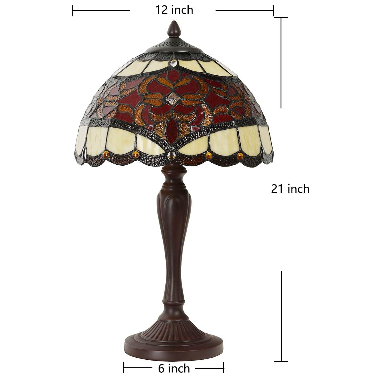 Bieye L30869 Barokowa lampa stołowa w stylu Tiffany, witraż, do dekoracji domu (30,5 cm, czerwona)
