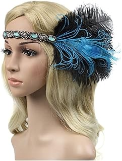 Feather Headband 1920s Vintage Headpiece Women Feather Flapper Headband Great Gatsby Headdress Party Wedding Hair Accessories Red Feather Headband (Color : Blue, Size : Taille unique)
