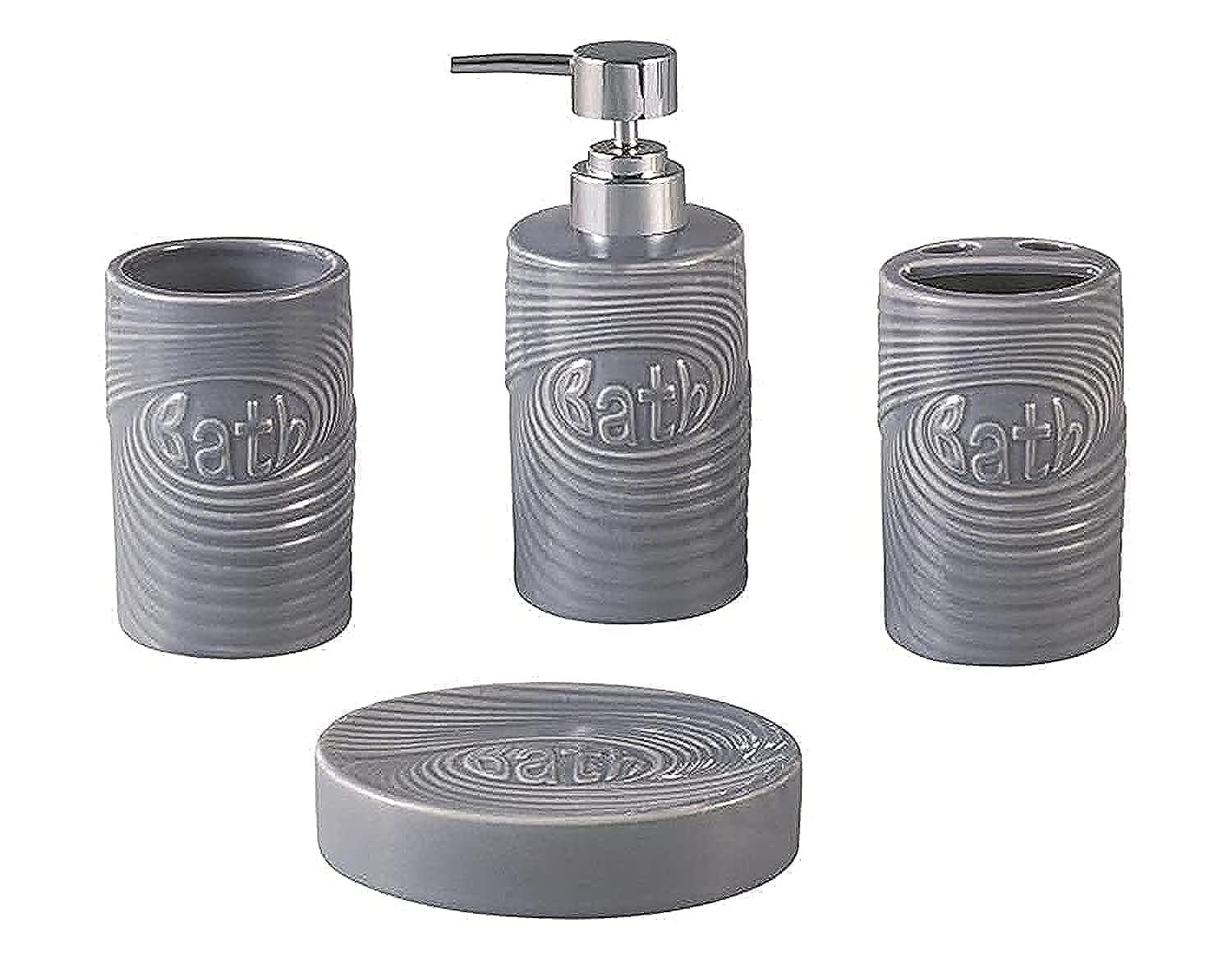 Orchid Bathroom Accessories Set Bath Ensemble Includes Soap Dispenser, Toothbrush Holder, Tumbler, Soap Dish for Decorative Countertop and Housewarming Gift 4-set.