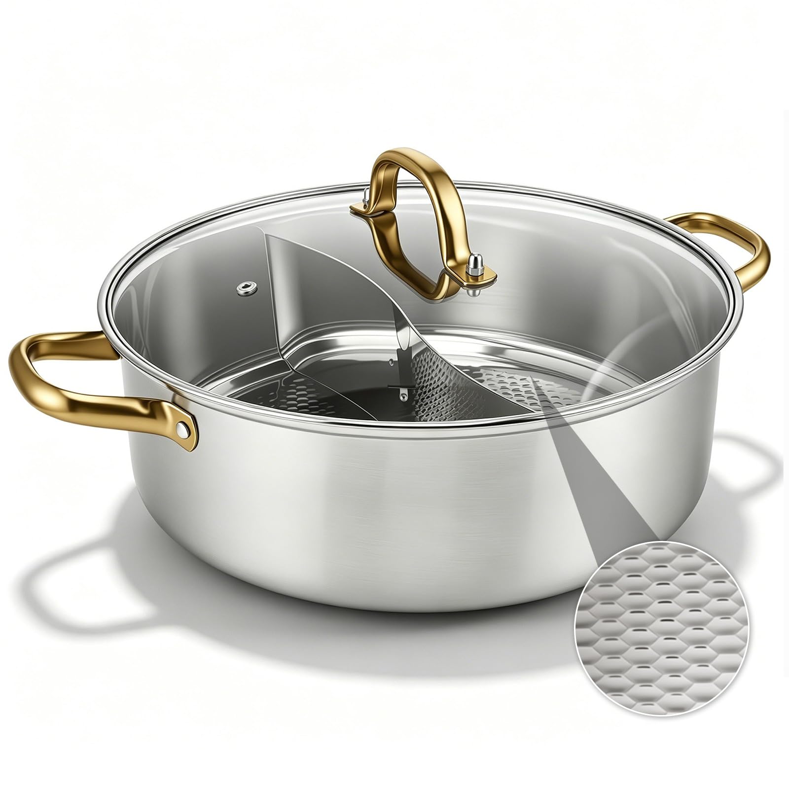Hot Pot - Pentola cinese in acciaio inox Yin Yang Hotpot per padella a induzione, adatta per tutti i tipi di fornelli, adatta per forno (30 cm)