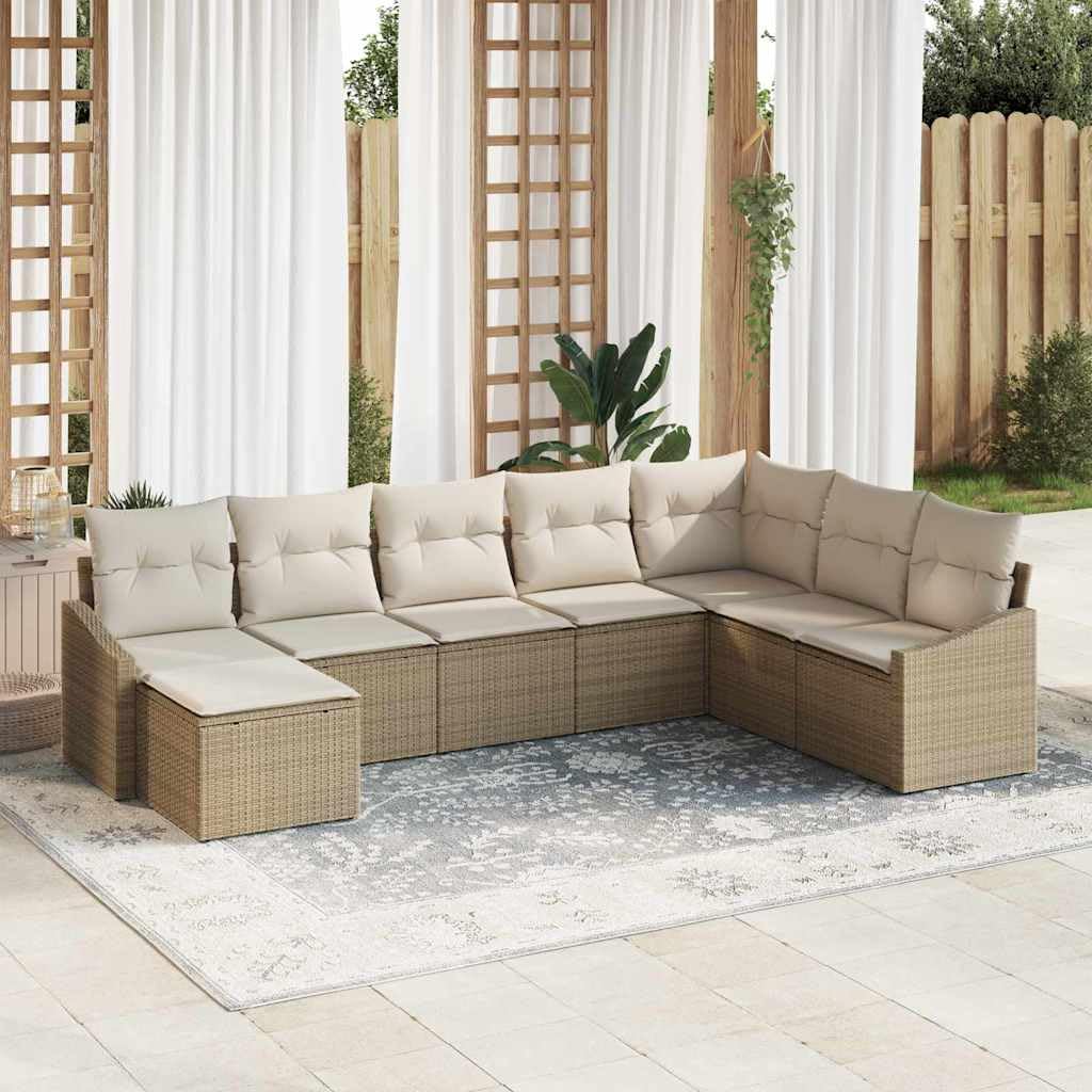 Sofa outdoorowa z poduszkami, 8-częściowy, beżowa i kremowa, polirattanowa, modułowa sofa ogrodowa, zestaw do ogrodu i na taras
