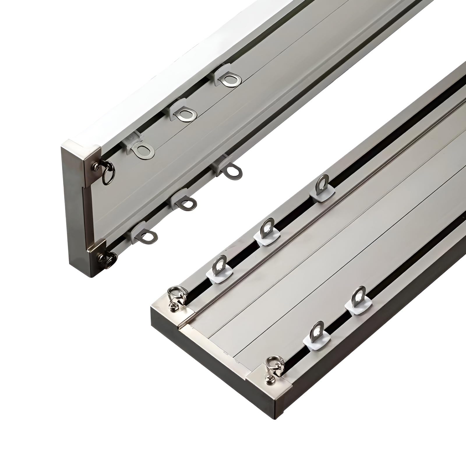 White/Champagne Conjoined Double Curtain Track, 70 75 80 85 90 100 500 600cm Custom Sliding Curtain Rail, Ceiling Twin Row Curtain Track System For Room/Dividers(Champagne,140cm)