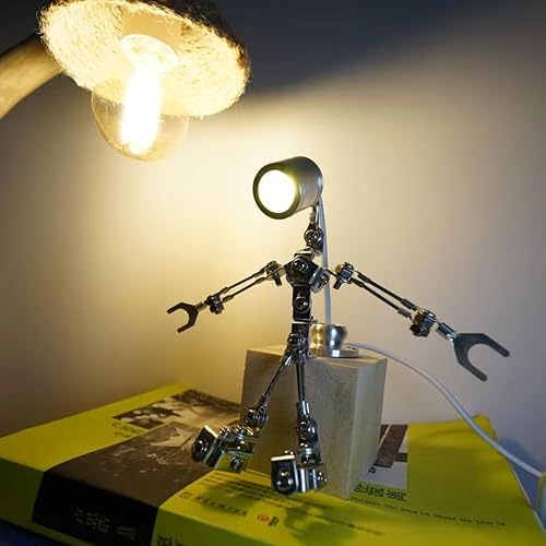 Miniatura 2 de Lámpara de mesa Steampunk, modelo creativo de lámpara de robot de metal, lámpara de escritorio mecánica industrial vintage, regalo para adultos para