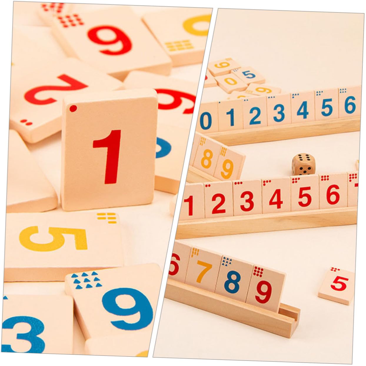Jeu Bois Ferme Boîte avec Dés Numérotés Jeu de Société Portable pour Joueurs Divertissement Rapide et Éducatif pour Familles et Adultes
