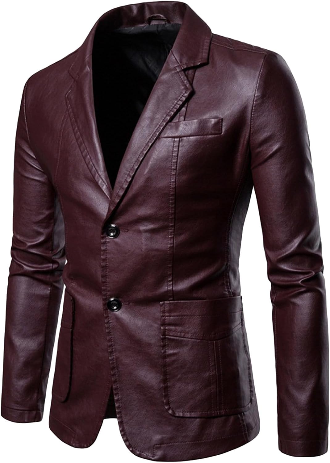 ジャケット・アウター LEATHER COMBINATION DOUBLE LAPELED COAT Womens Leather Long Sleeve Jacket, Lapel Button Down Leather